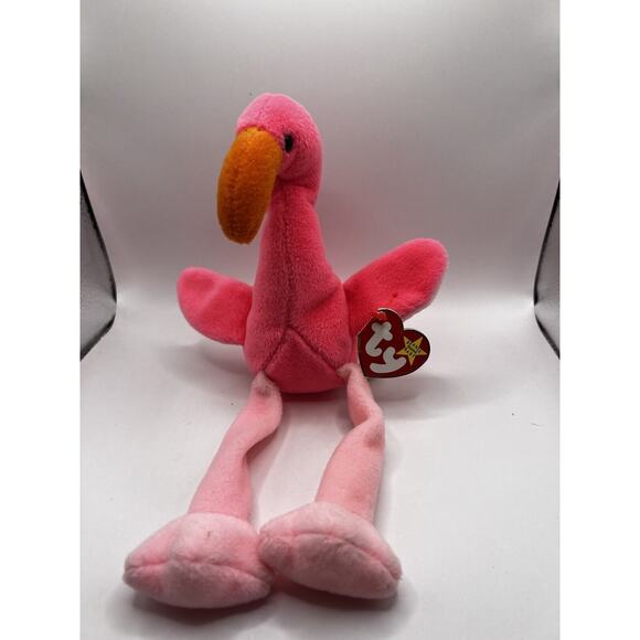 TY Beanie Baby Babies Stuffed Animal Plush Flamingo Pinky 1995 - Picture 2 of 11